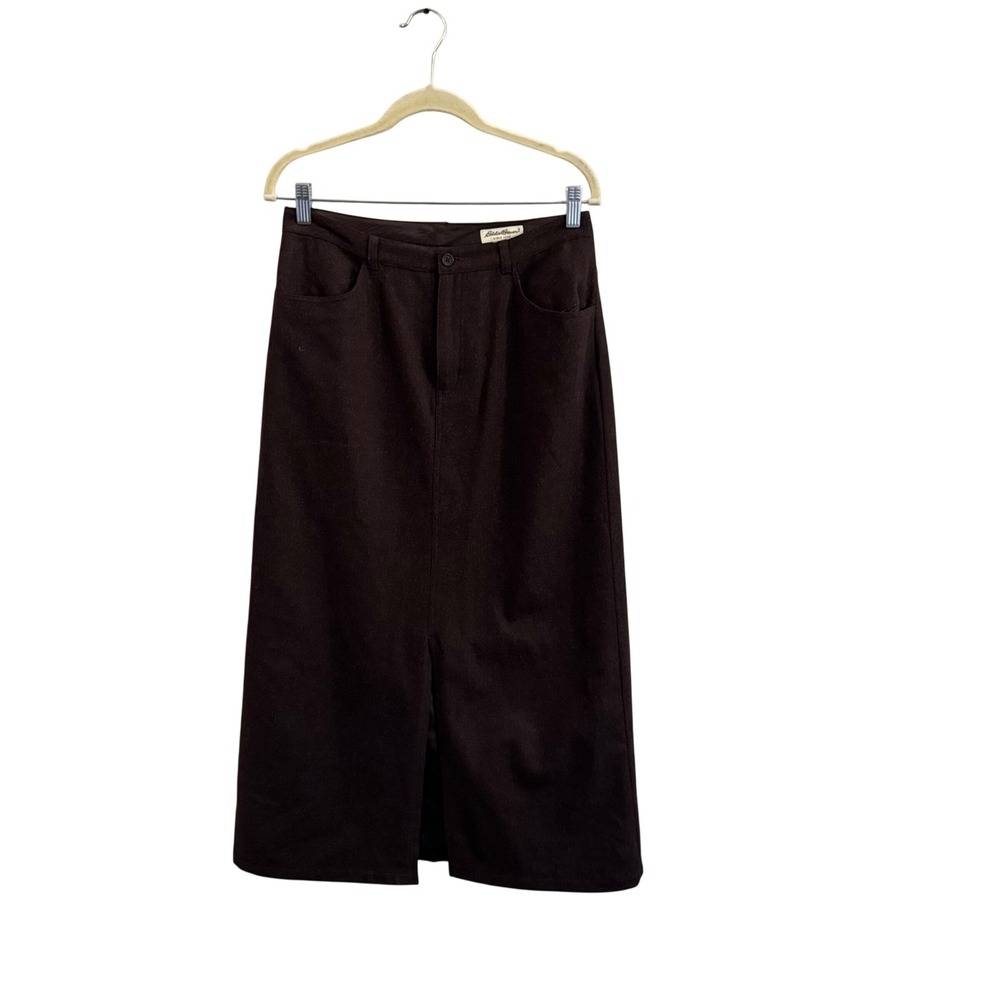 Vintage Eddie Bauer Brown Wool Blend Maxi Skirt Front Slit Lined Pockets 10 NWT